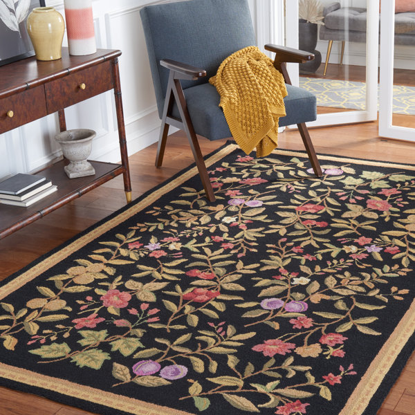 August Grove® Kinchen Floral Handmade Looped/Hooked Wool Area Rug in